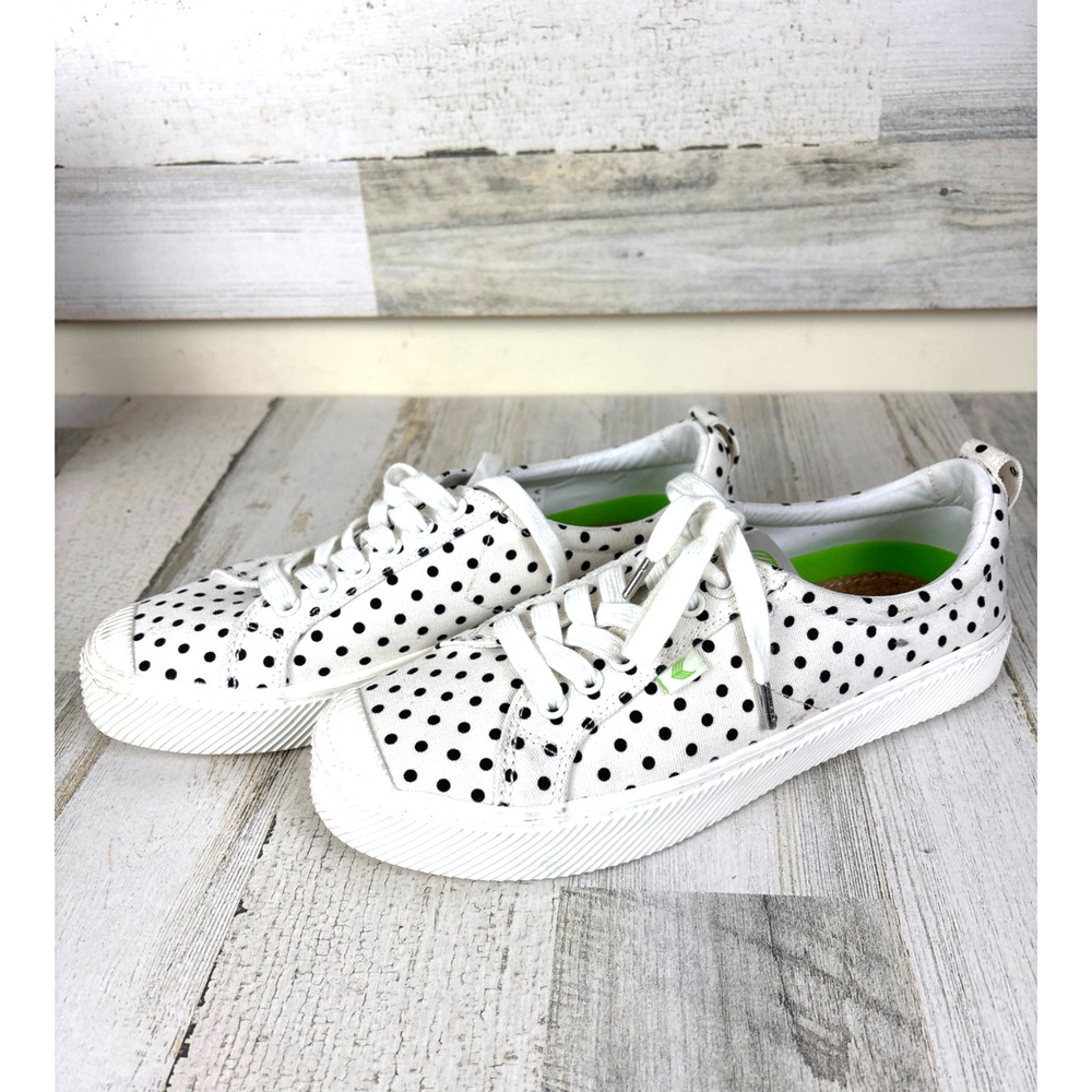 Cariuma OCA Womens 9.5 White Black Polka Dot Canvas Lace Up Casual Sneakers